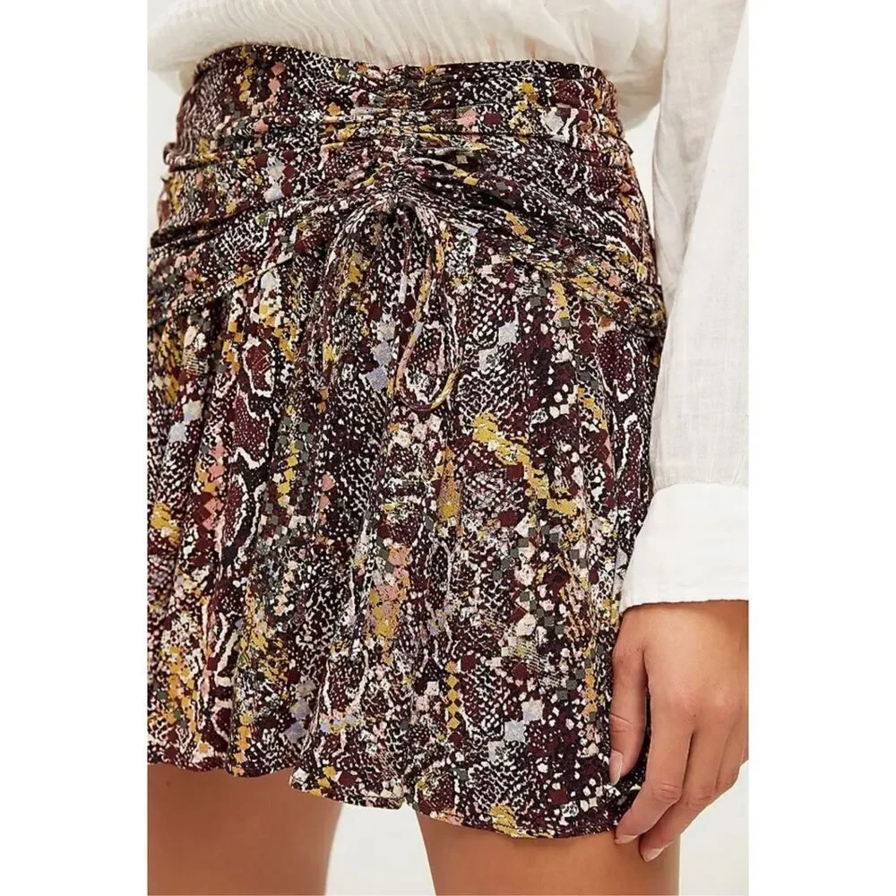 Free‎ People Womens Animal Print Boho Flowy Mini Skirt Brown Size 2 NWT